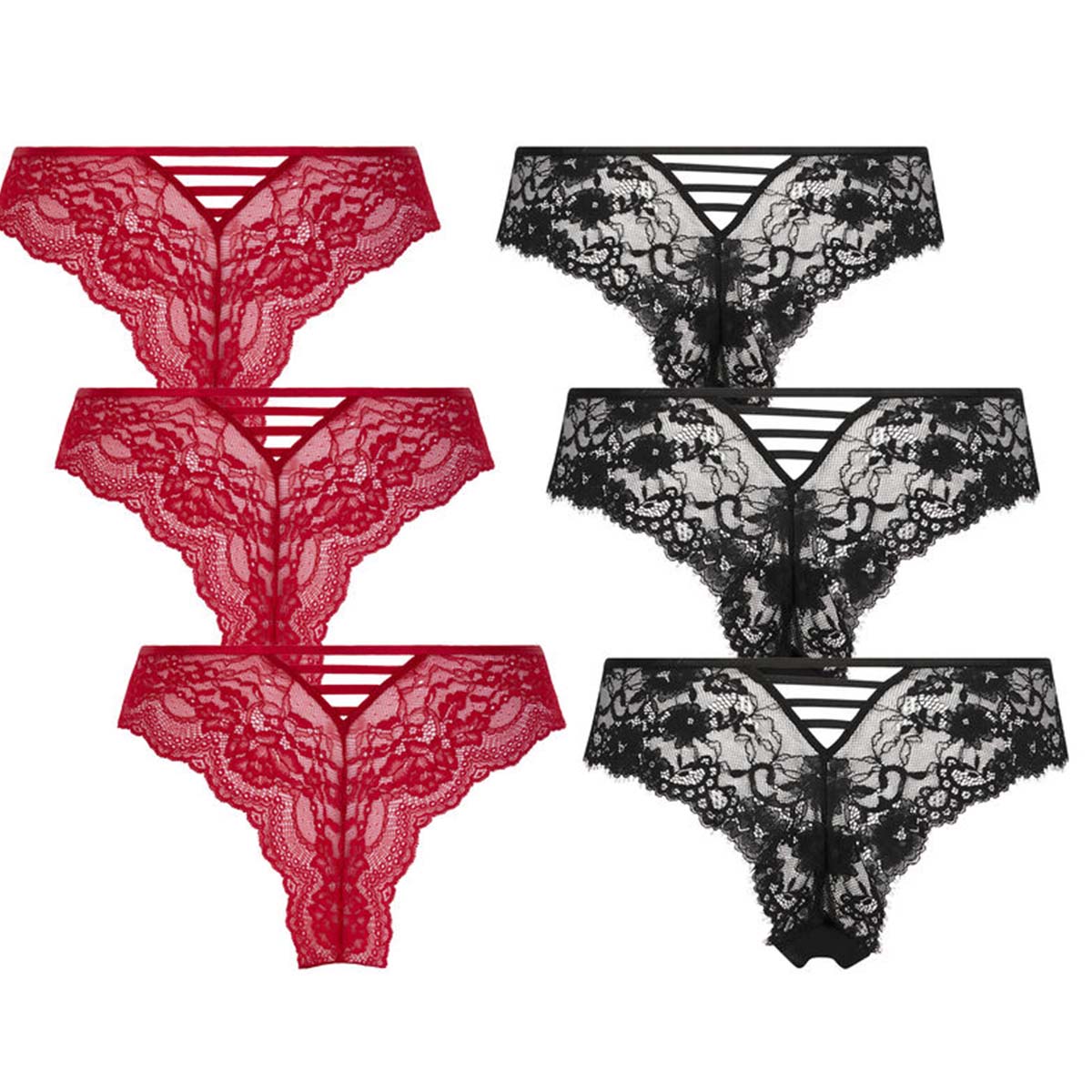 Hunkemöller Belle 6-pak brazilian trusse, multi - 305938 - Chili Pepper - Chili Pepper