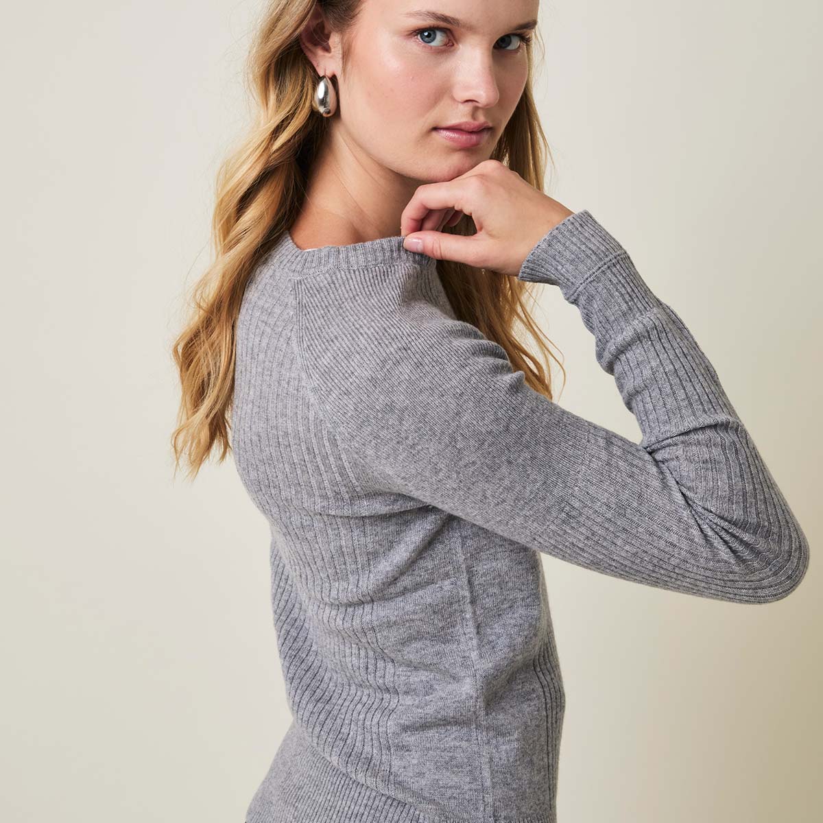 Copenhagen Cartel Aveline striktrøje, grå - 166061 - Grey Melange - Grey Melange