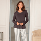 Lady Avenue Bamboo Flannel - Deer/Rose Stripes - 84-2086-1065