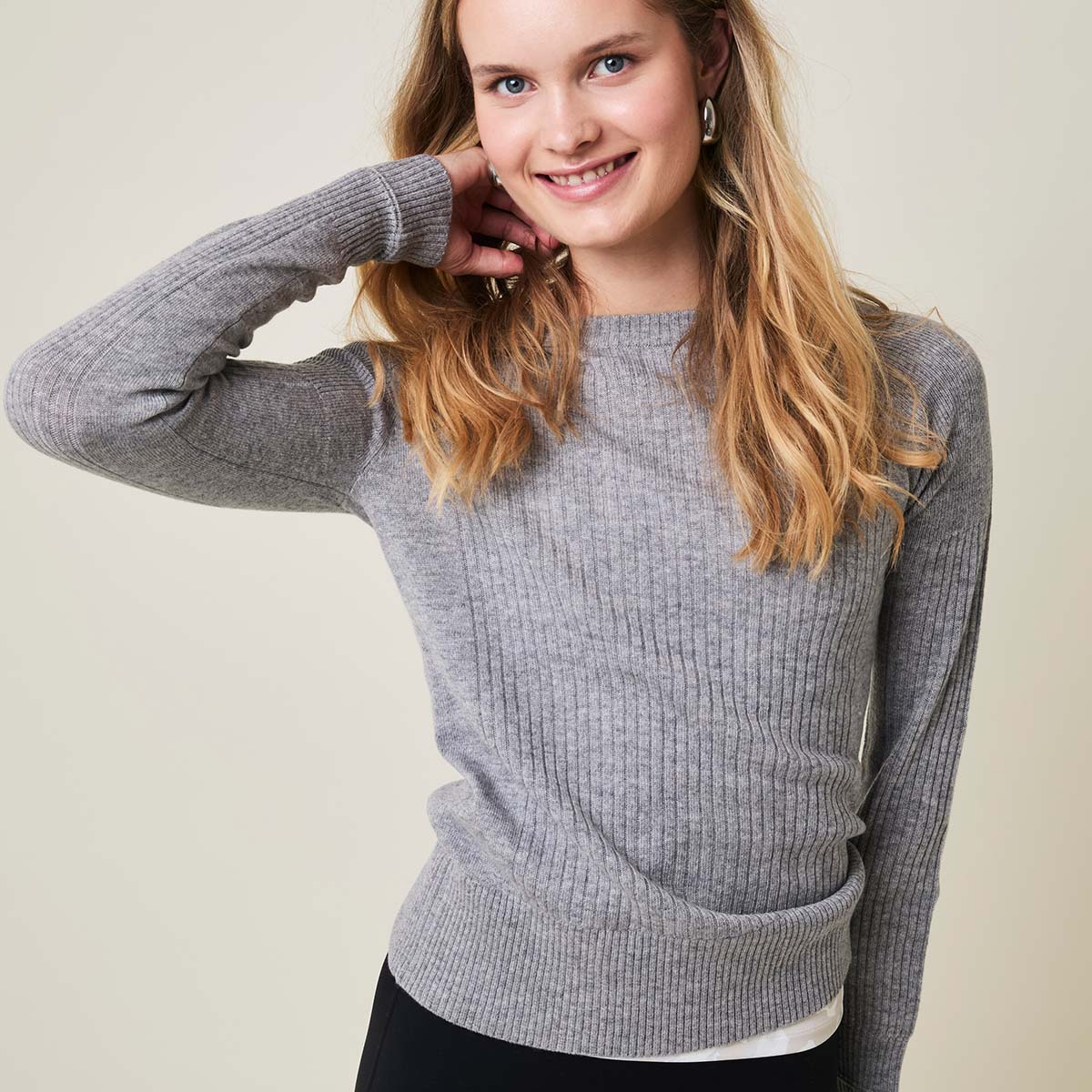 Copenhagen Cartel Aveline striktrøje, grå - 166061 - Grey Melange - Grey Melange