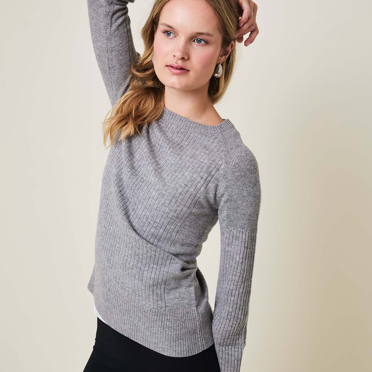 Copenhagen Cartel Aveline striktrøje, grå - 166061 - Grey Melange - Grey Melange